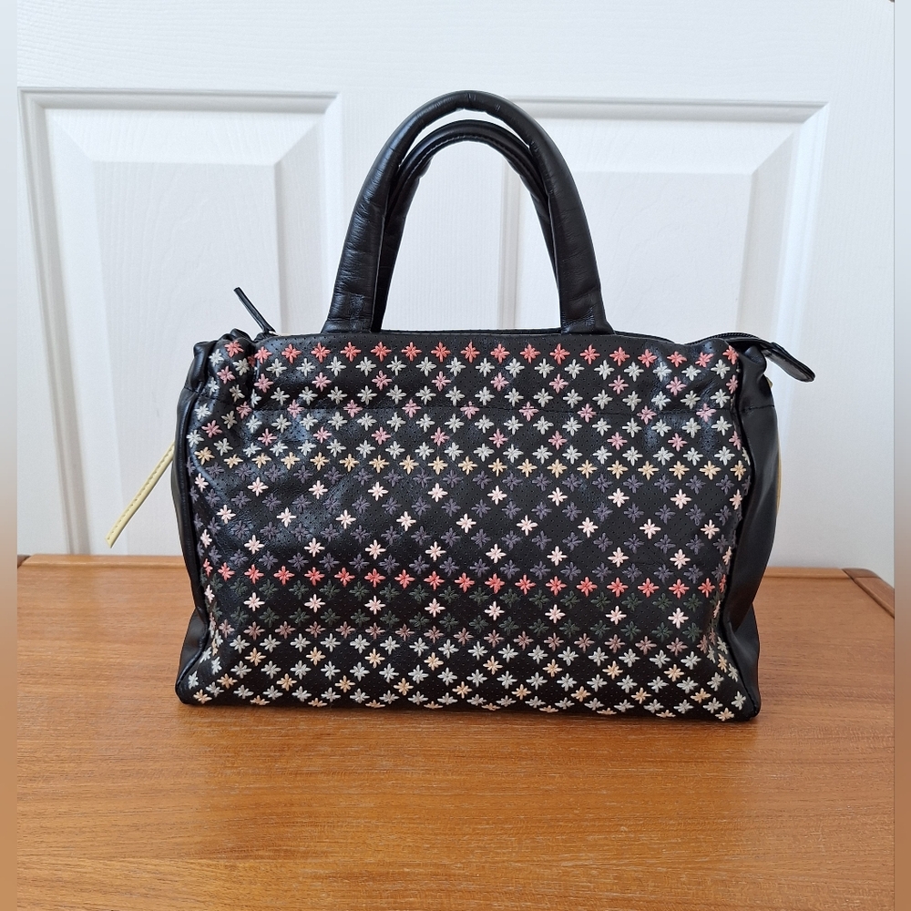 Radley Floral Embroidered Leather Satchel Ditsy Rainbow Country Grandma Black - Picture 3 of 15